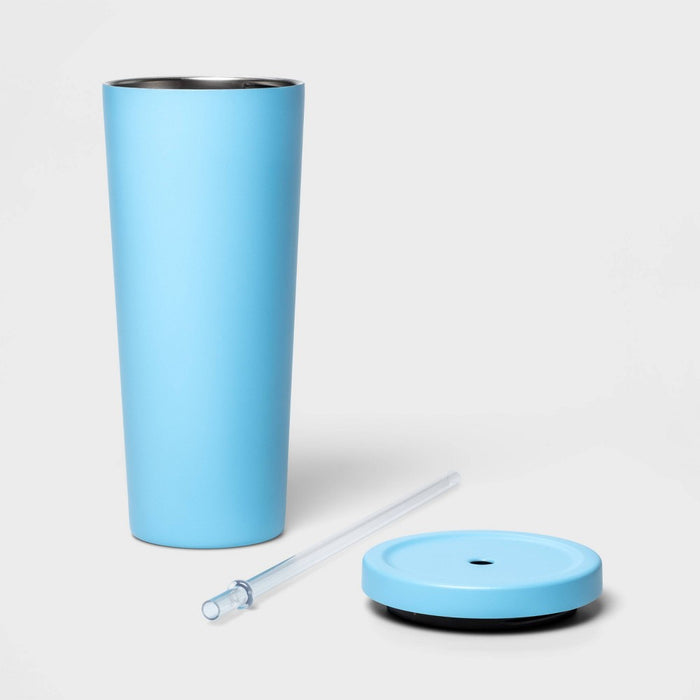 20oz Stainless Steel Tumbler with Straw Light Blue - Sun Squad™