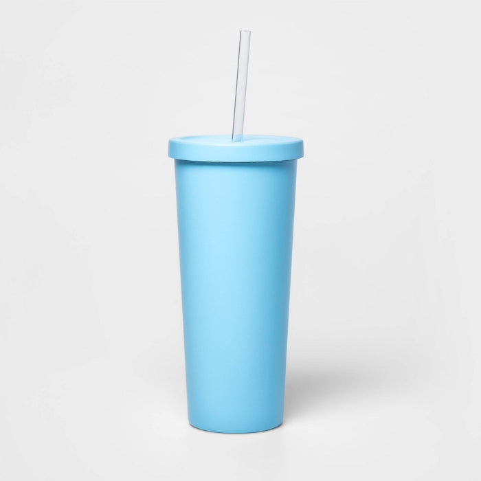 20oz Stainless Steel Tumbler with Straw Light Blue - Sun Squad™