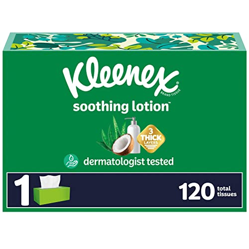 Kleenex Soothing Lotion Facial Tissues with Coconut Oil, Aloe & Vitamin E, 1 Flat Box, 120 Tissues per Box, 3-Ply (120 Total Tissues)036000542745036000542745