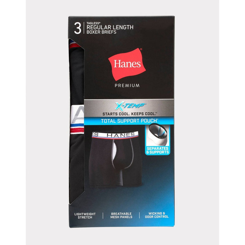 Hanes Premium Men's Xtemp Total Support Pouch Anti Chafing 3pk Boxer Briefs - Black L