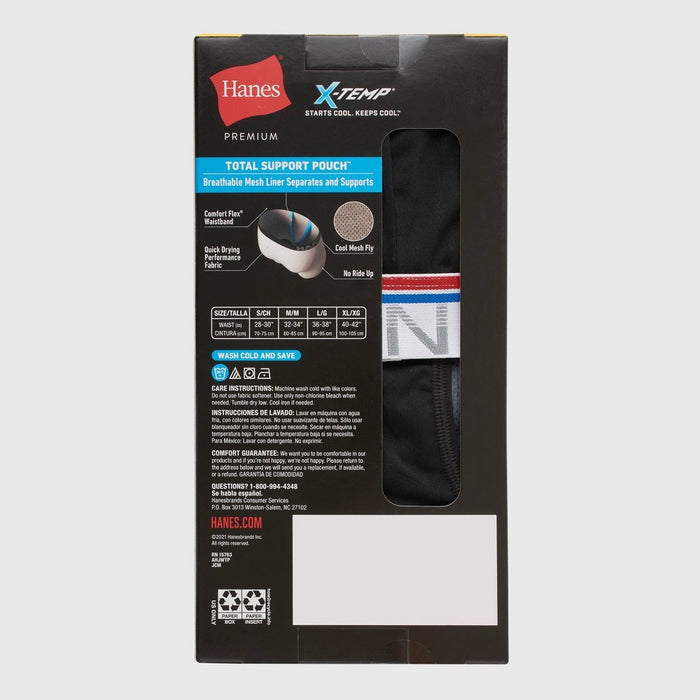 Hanes Premium Men's Xtemp Total Support Pouch Anti Chafing 3pk Boxer Briefs - Black L