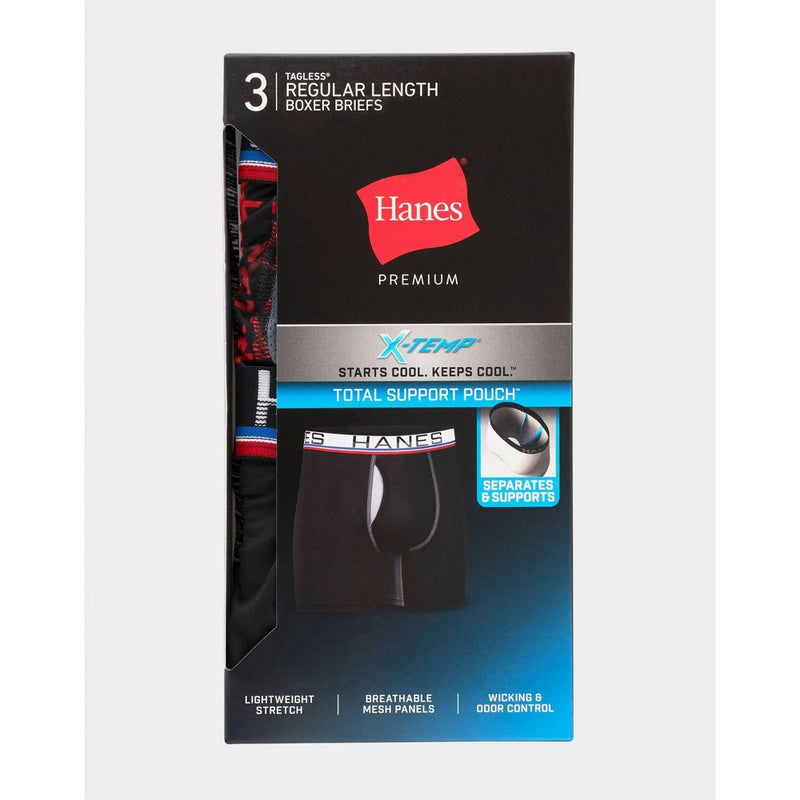 Hanes Premium Men's Xtemp Total Support Pouch Anti Chafing 3pk Boxer Briefs - Red/Gray S