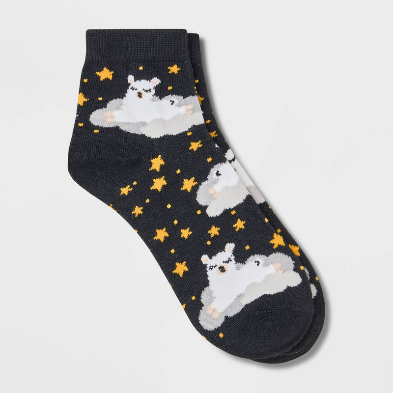 Women's Dreaming Llamas Ankle Socks - Xhilaration™ Black 4-10