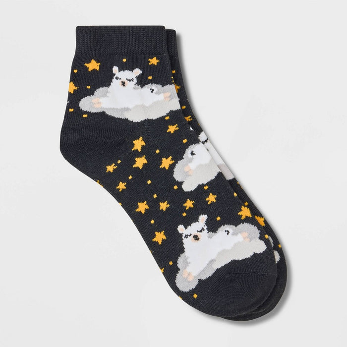 Women's Dreaming Llamas Ankle Socks - Xhilaration™ Black 4-10