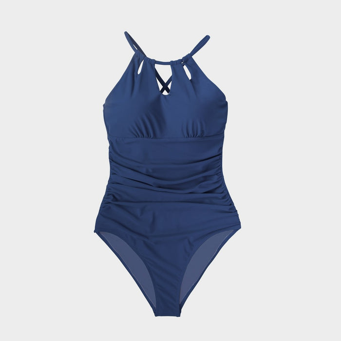 Women's High Neck Cutout One Piece Swimsuit -Cupshe-Large-Blue