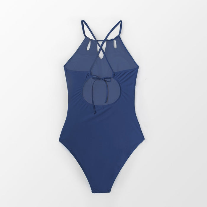 Women's High Neck Cutout One Piece Swimsuit -Cupshe-Large-Blue