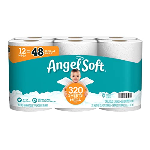 Angel Soft Toilet Paper, 12 Mega Rolls = 48 Regular Rolls, 2-Ply Bath Tissue