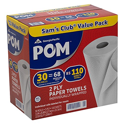 Paper Towel, 8 7/8 x 11, White, 2-Ply,  single roll pom paper towels (LOCAL PICKUP ONLY)