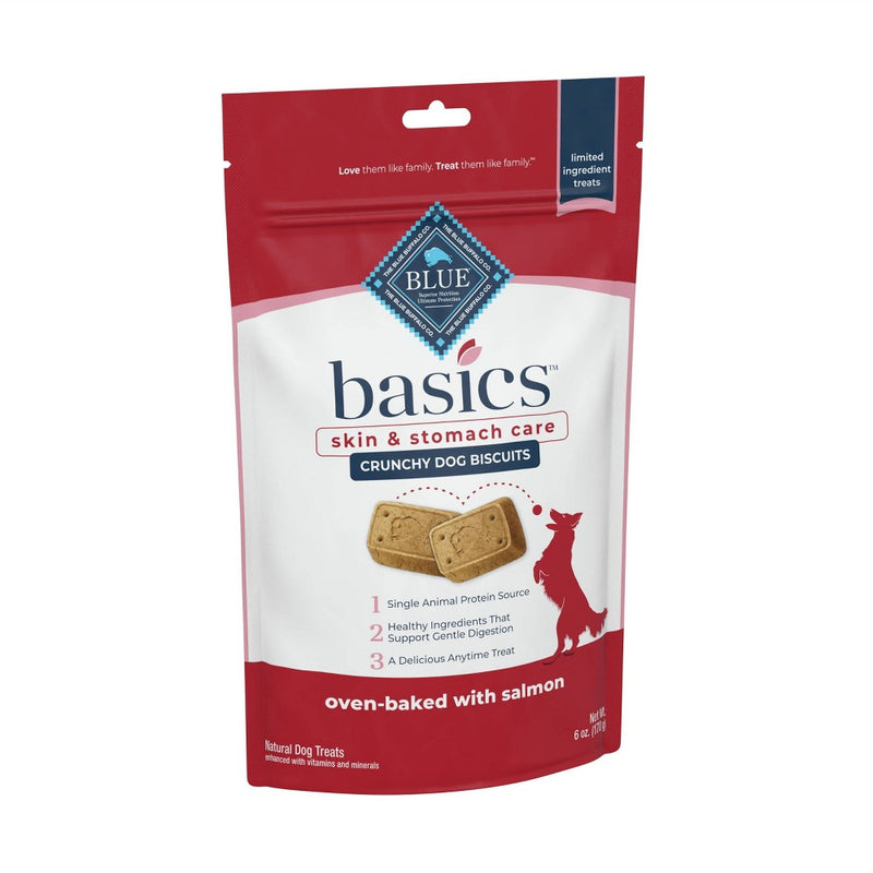 Blue Buffalo Basics Skin & Stomach Care Biscuits Crunchy Dog Treats with Salmon & Potato - 6oz