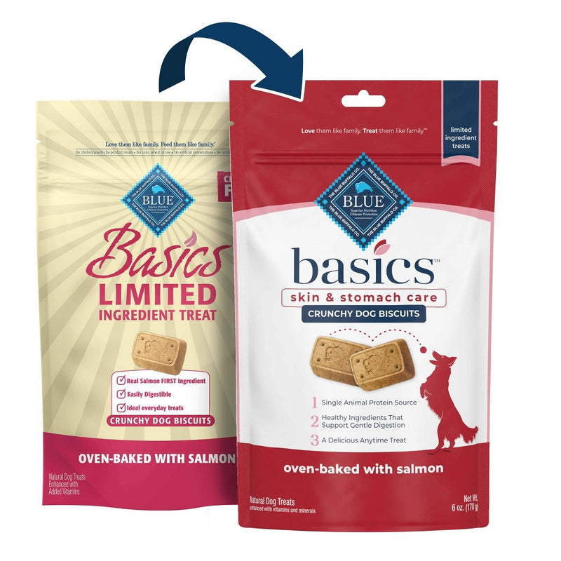 Blue Buffalo Basics Skin & Stomach Care Biscuits Crunchy Dog Treats with Salmon & Potato - 6oz