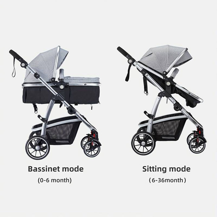 HAGADAY Baby Stroller with Reversible Seat, Canopy, Bassinet - GRAY