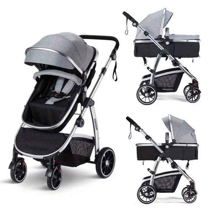 HAGADAY Baby Stroller with Reversible Seat, Canopy, Bassinet - GRAY