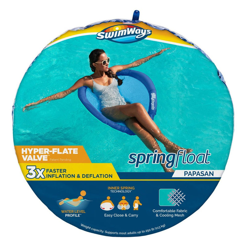 SwimWays Spring Float Papasan Inflatable Pool Lounger with Hyper-Flate Valve - Aqua