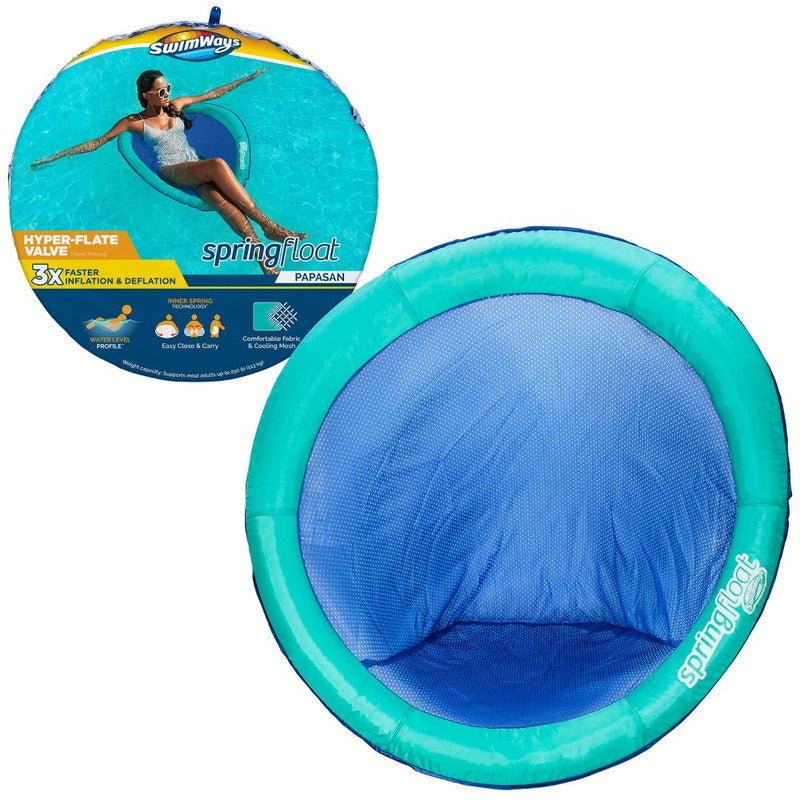 SwimWays Spring Float Papasan Inflatable Pool Lounger with Hyper-Flate Valve - Aqua