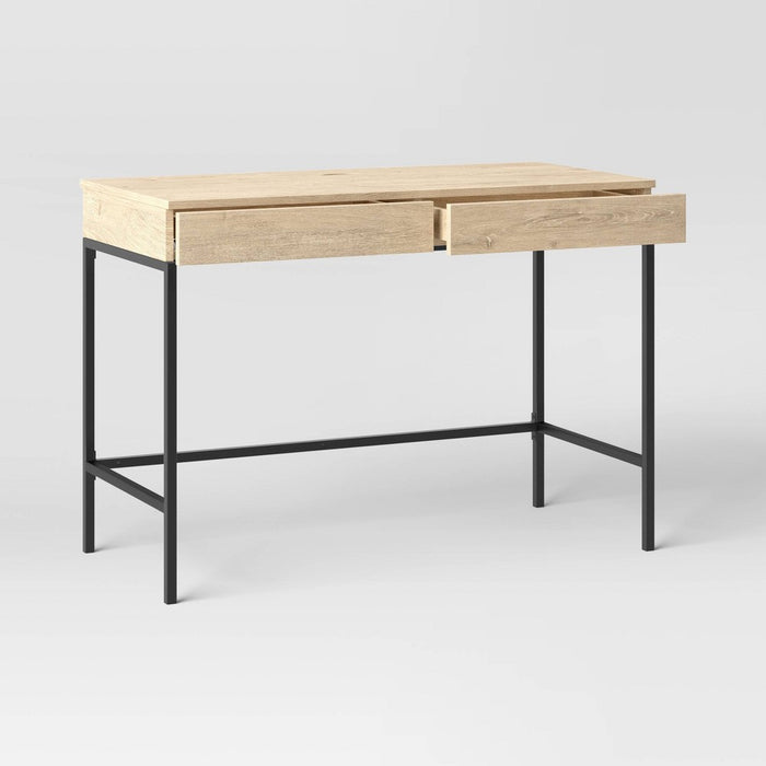 Loring Wood Writing Desk with Drawers and Charging Station Oak - Threshold™ (LOCAL PICKUP ONLY)