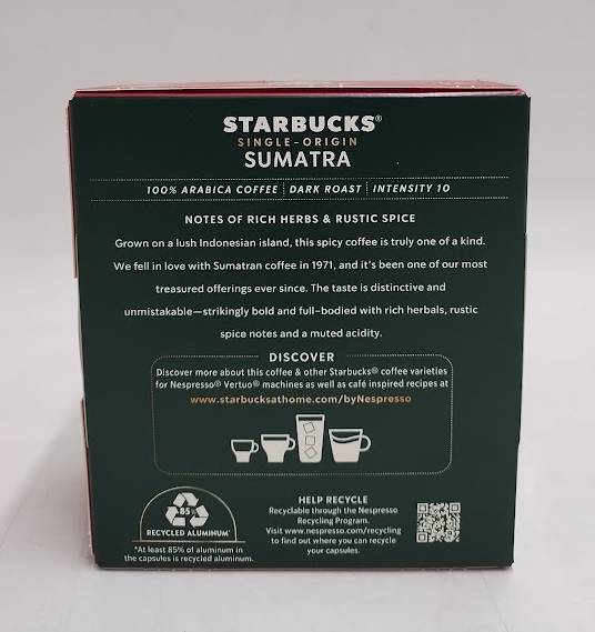Starbucks by Nespresso Vertuo Sumatra Ground Coffee 8 Capsules Exp 03/2027