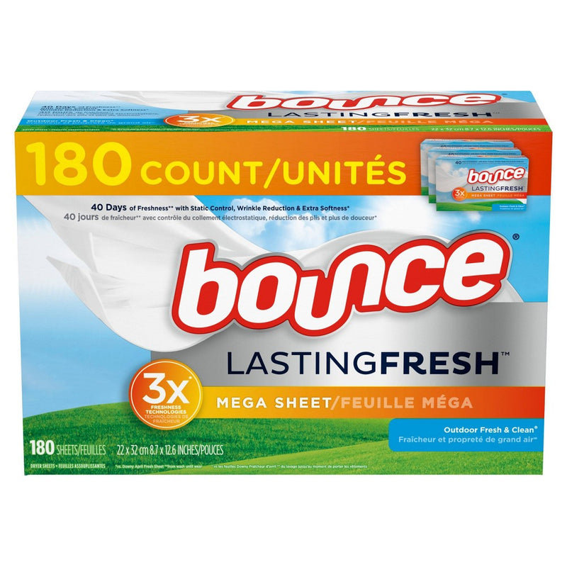 Bounce Lasting Fresh Mega Dryer Sheets - Outdoor Fresh - 180ct