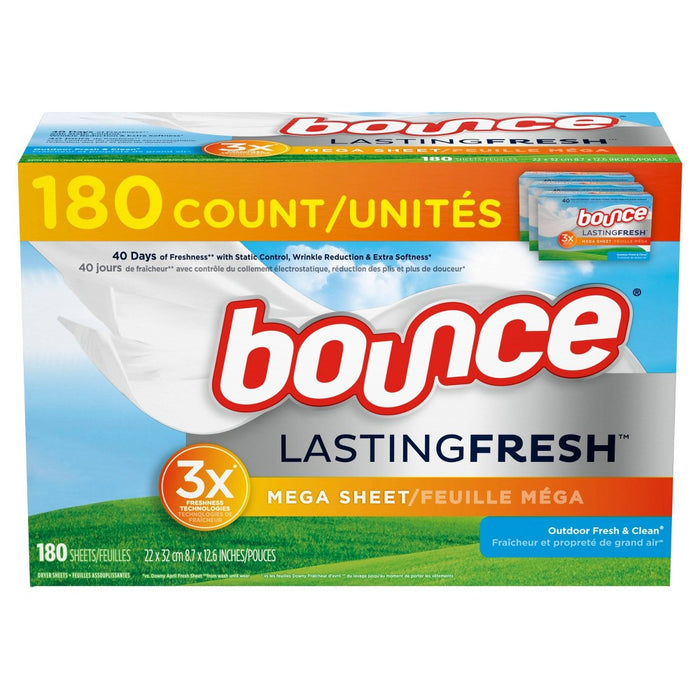 Bounce Lasting Fresh Mega Dryer Sheets - Outdoor Fresh - 180ct