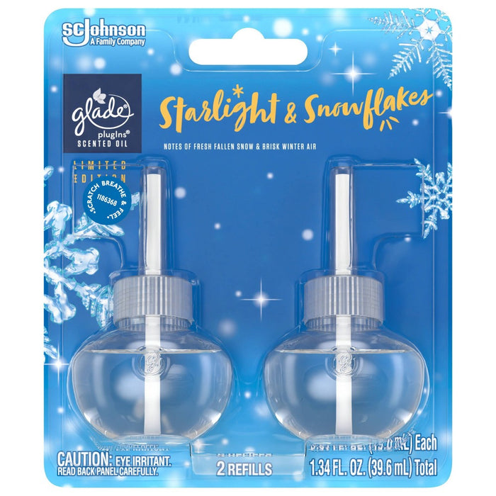 Glade PlugIns Scented Oil Air Freshener - Starlight & Snowflakes Refill - 1.34oz/2pk