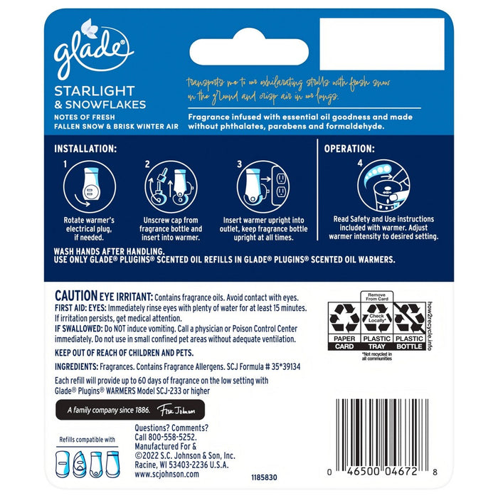 Glade PlugIns Scented Oil Air Freshener - Starlight & Snowflakes Refill - 1.34oz/2pk