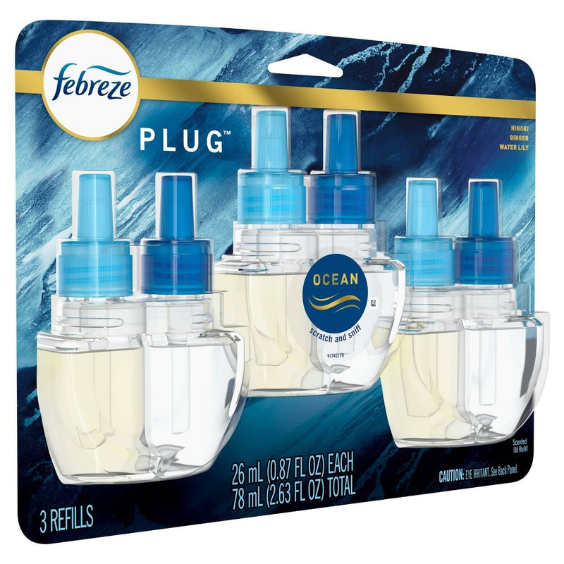 Febreze Origins Fade Defy Plug Air Freshener & Odor Fighter - Ocean - 0.87 fl oz/3pk