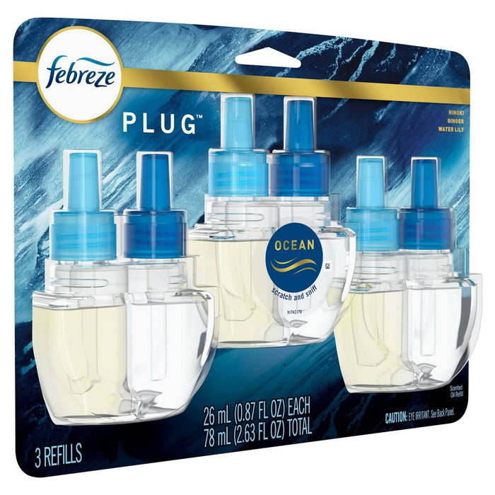 Febreze Origins Fade Defy Plug Air Freshener & Odor Fighter - Ocean - 0.87 fl oz/3pk