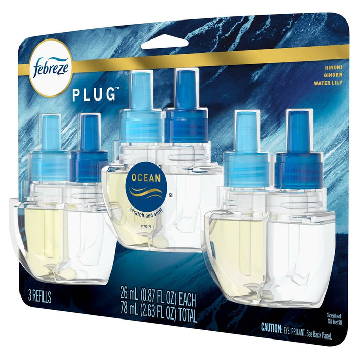 Febreze Origins Fade Defy Plug Air Freshener & Odor Fighter - Ocean - 0.87 fl oz/3pk