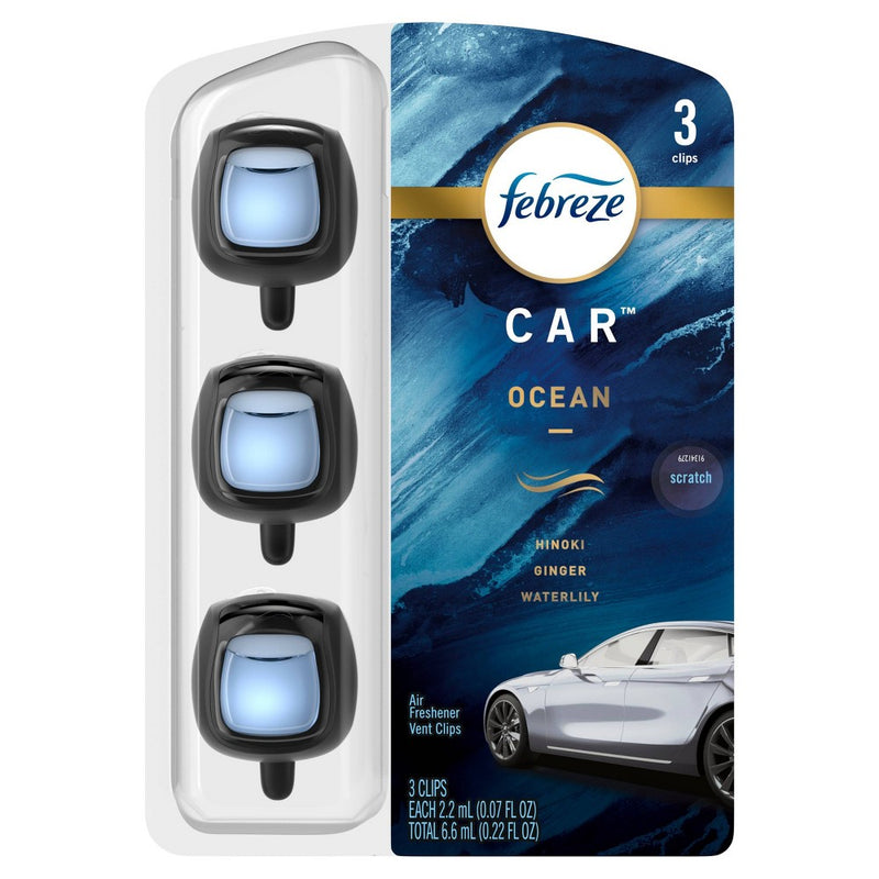 Febreze Car Air Freshener Vent Clip - Ocean Scent - 0.22 fl oz/3pk