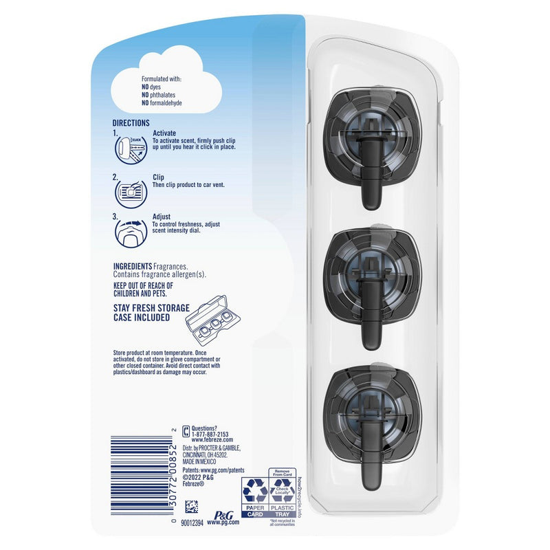 Febreze Car Air Freshener Vent Clip - Ocean Scent - 0.22 fl oz/3pk