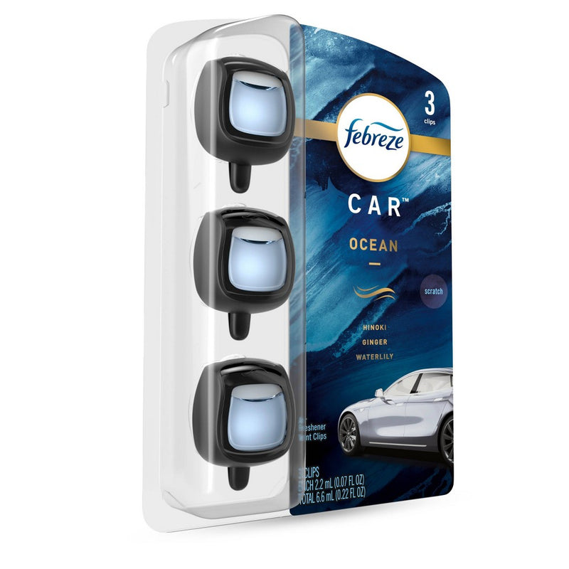 Febreze Car Air Freshener Vent Clip - Ocean Scent - 0.22 fl oz/3pk