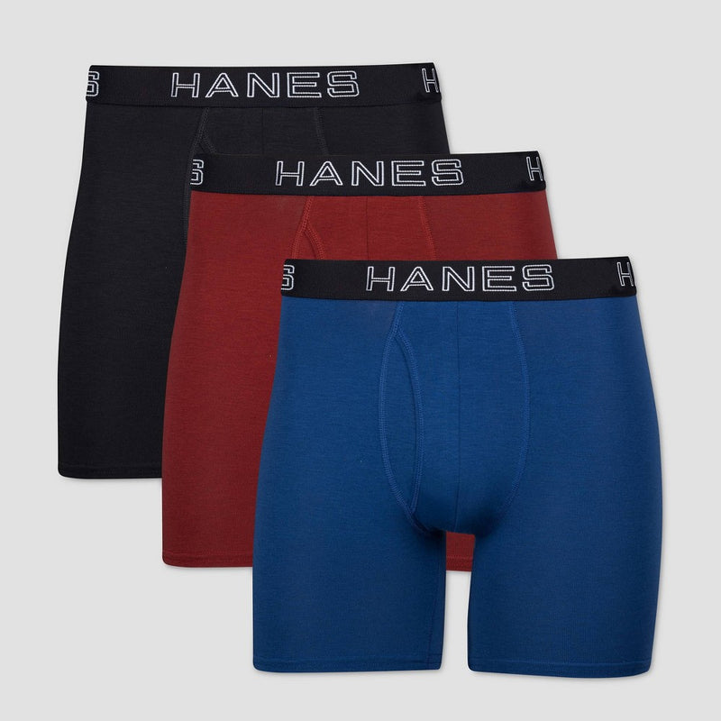 Hanes Premium Men's 3pk Boxer Briefs with Anti Chafing Total Support Pouch - Blue/Black/Red XL3