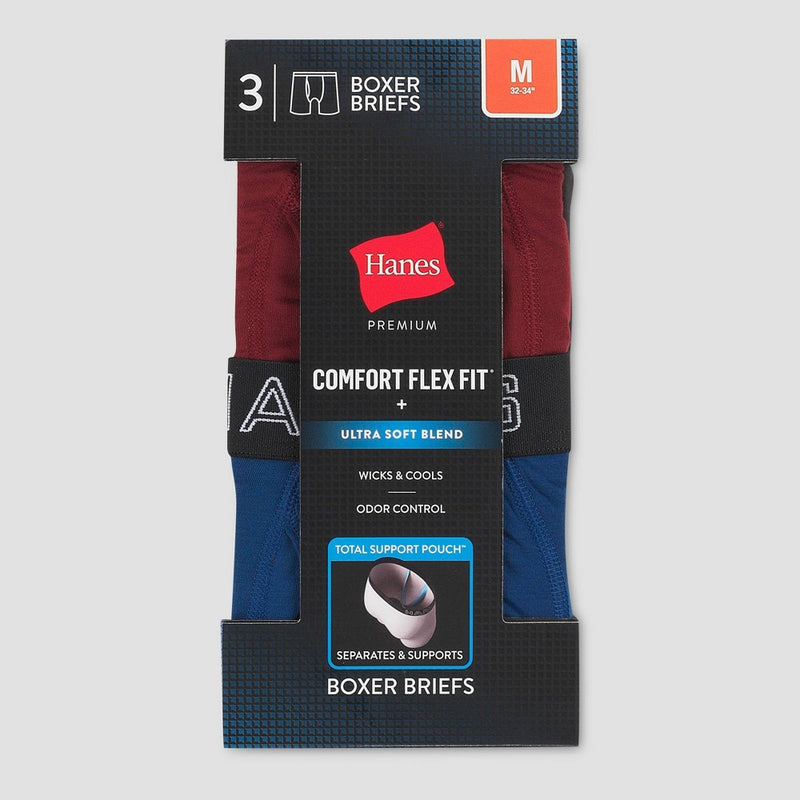 Hanes Premium Men's 3pk Boxer Briefs with Anti Chafing Total Support Pouch - Blue/Black/Red XL3