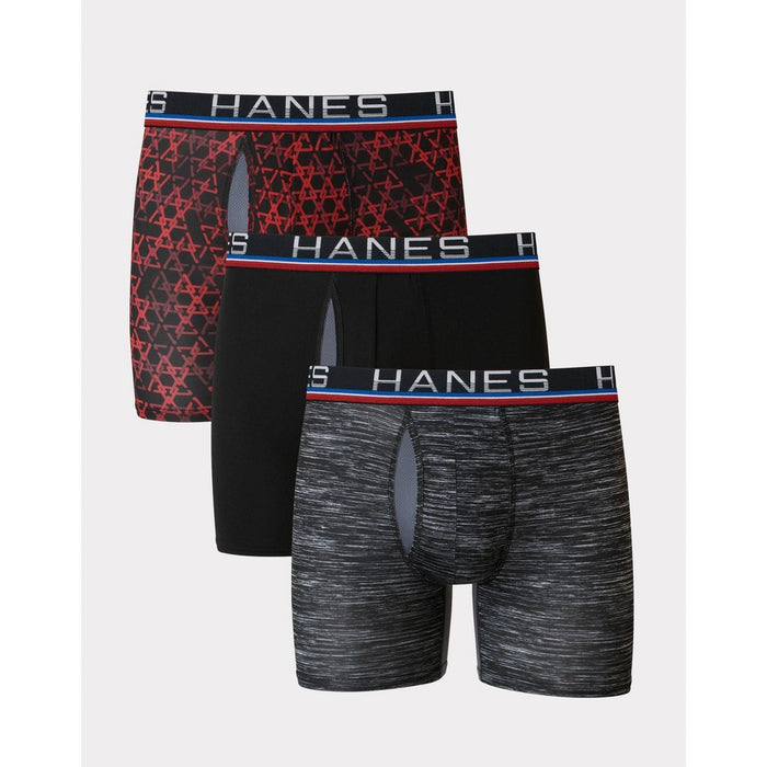 Hanes Premium Men's Xtemp Total Support Pouch Anti Chafing 3pk Boxer Briefs - Red/Gray XL
