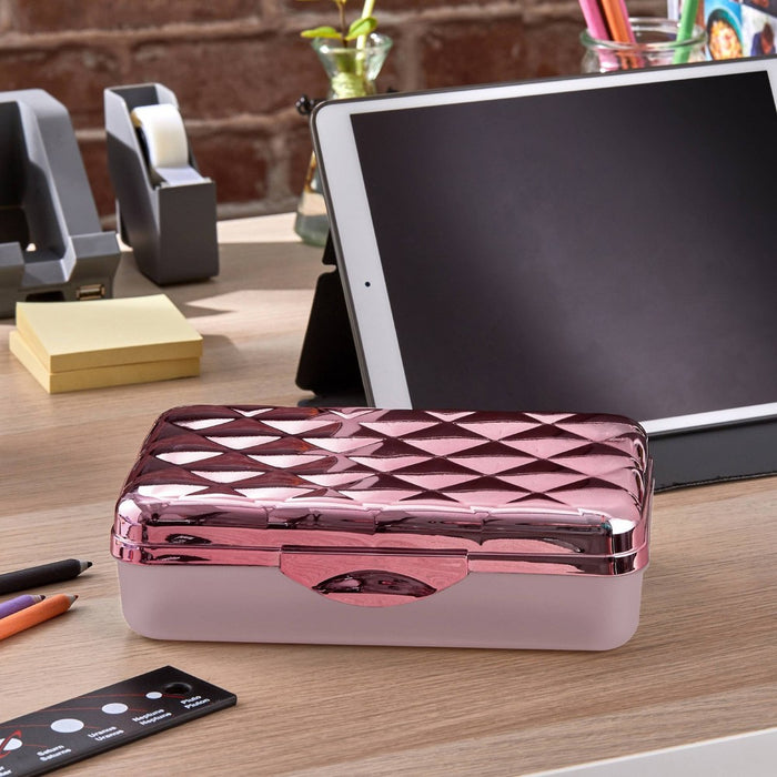 Quilted Metallic Pencil Box Rose Gold - It's Academic