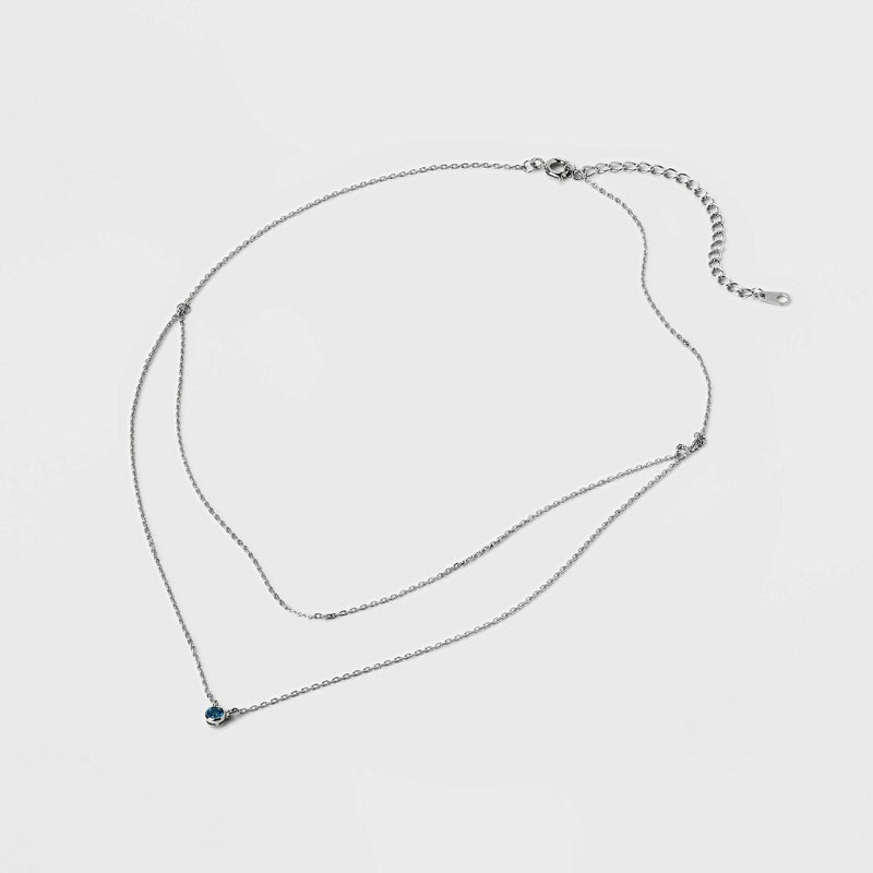 Silver Plated Bezel Topaz Bib Necklace - A New Day™ Silver