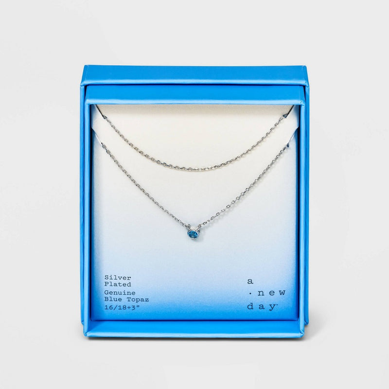 Silver Plated Bezel Topaz Bib Necklace - A New Day™ Silver