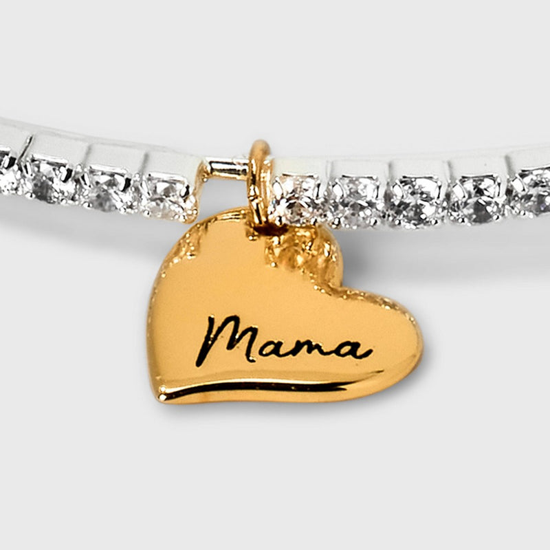 Silver Plated Two-Tone 'Mama' Cubic Zirconia Charm Bracelet - Silver