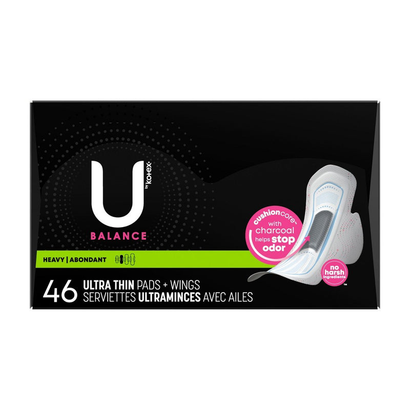 U by Kotex Balance Ultra-Thin Heavy Pads with Wings - Unscented - 46ct