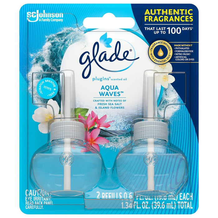 Glade PlugIns Scented Oil Air Freshener Refill- Aqua Waves - 1.34oz/2pk