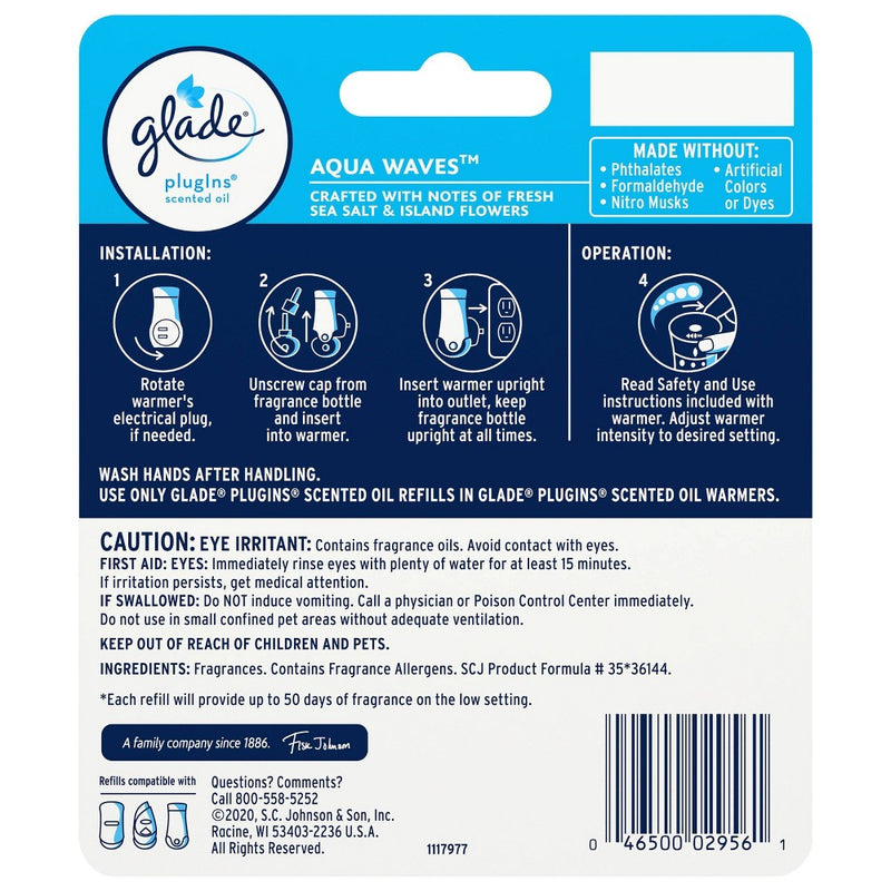 Glade PlugIns Scented Oil Air Freshener Refill- Aqua Waves - 1.34oz/2pk
