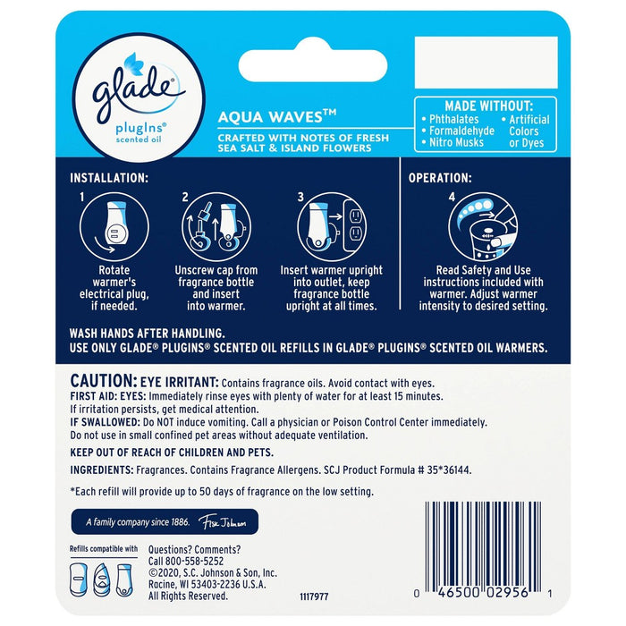 Glade PlugIns Scented Oil Air Freshener Refill- Aqua Waves - 1.34oz/2pk
