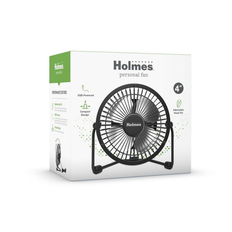 Holmes 4" USB Powered Adjustable Head Personal Desk Fan Black