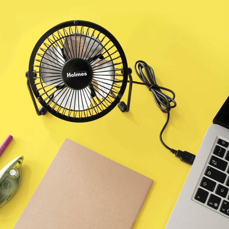 Holmes 4" USB Powered Adjustable Head Personal Desk Fan Black