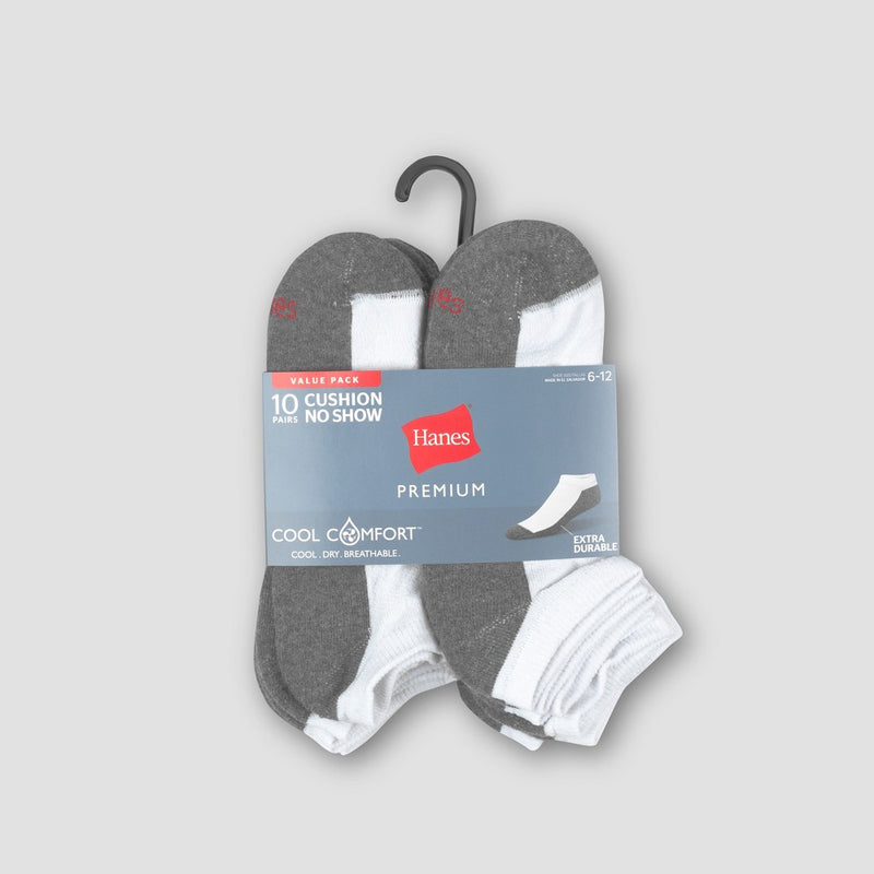 Men's Hanes Premium 10Pk White No Show Socks