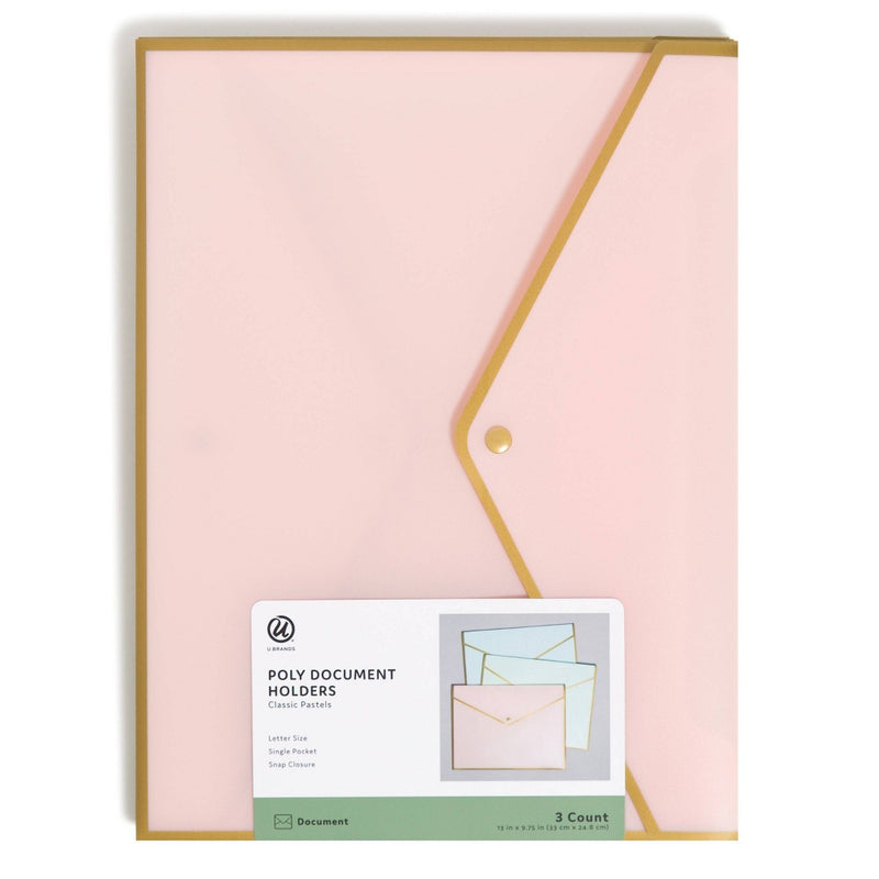 U Brands 3ct Poly Document Holders with Snap Cover Pastels