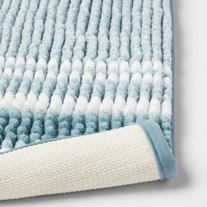 20"x34" Low Chenille Memory Foam Bath Rug Aqua Stripe - Threshold™