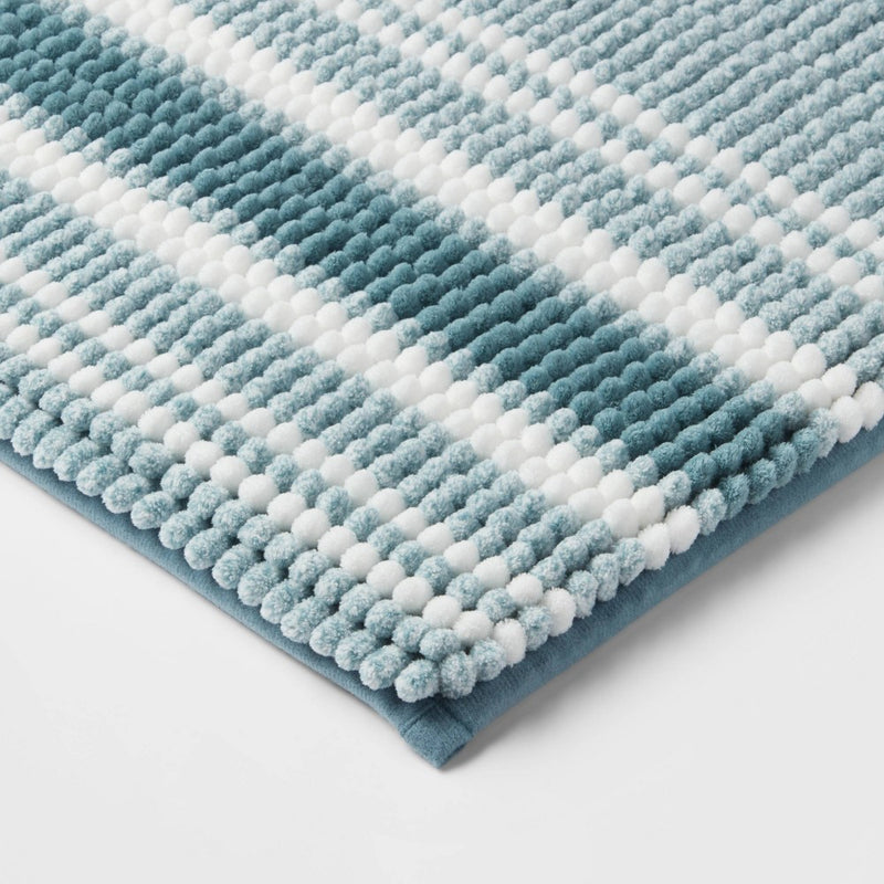 20"x34" Low Chenille Memory Foam Bath Rug Aqua Stripe - Threshold™