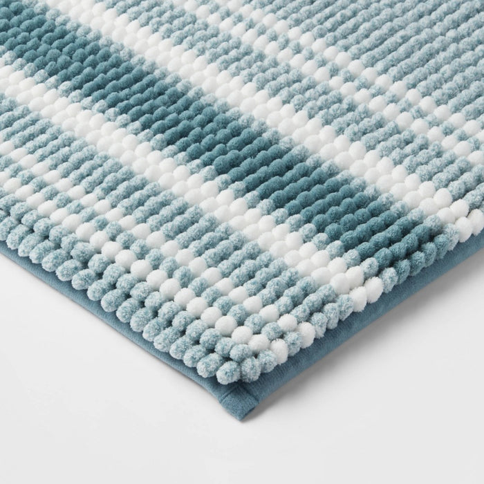20"x34" Low Chenille Memory Foam Bath Rug Aqua Stripe - Threshold™