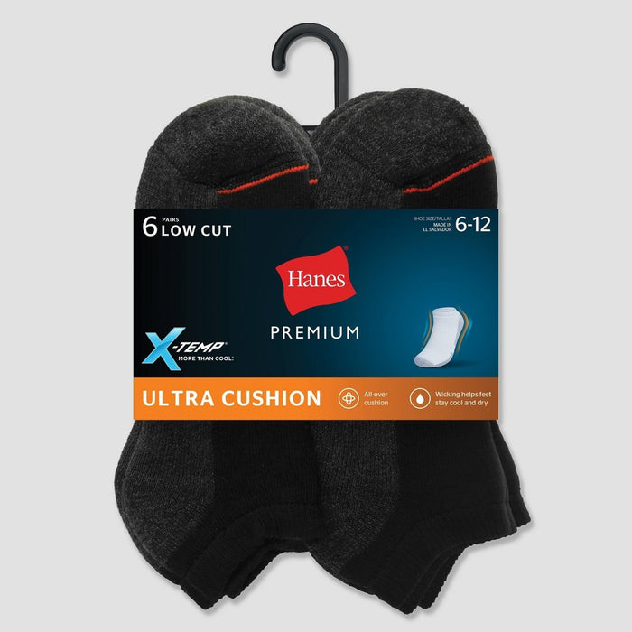 Hanes Premium Men's X-Temp Ultra Cushion Low Cut Socks 6pk - Black