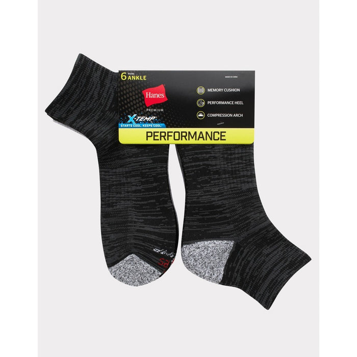 Hanes Premium Men's Performance Filament Ankle Socks 6pk - Charcoal Gray 6-12